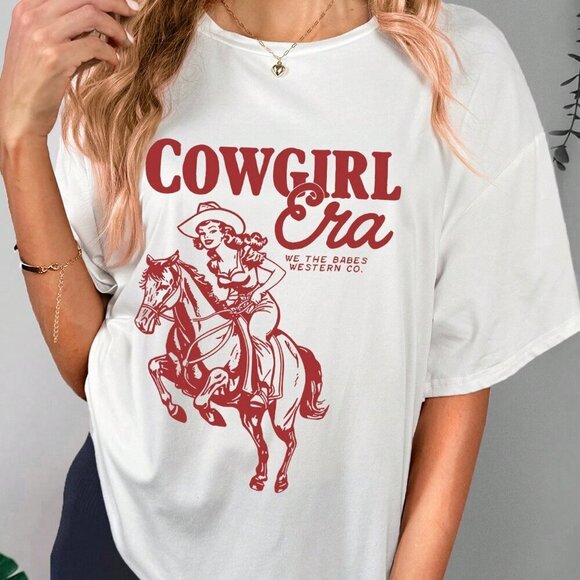 White Casual Women's Slogan & Figure Print Oversized Round Neck Short Sleeve T-S - Picture 1 of 6